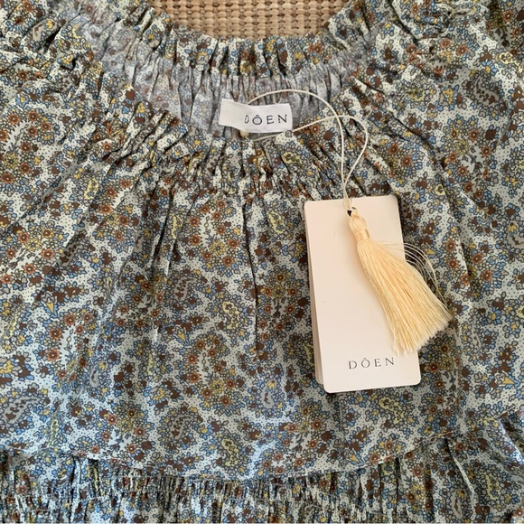 NWT Doen Luce Cotton Ruffle Off Shoulder Crop Blouse Top Cream Tisbury Paisley - Picture 9 of 13